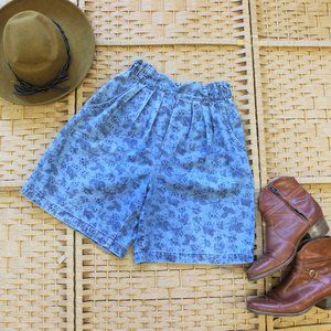Vintage Floral High Waist Denim Culotte Shorts
